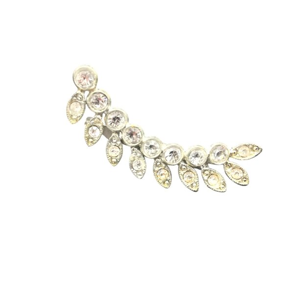 Jewelry - Graceful and Elegant Art Nouveau Brooch, Clear Pave Rhinestones, Pot Metal